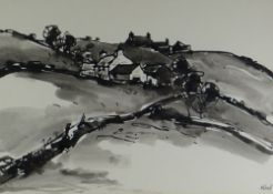 SIR KYFFIN WILLIAMS RA watercolour - two Llanddona, Anglesey farmsteads, signed with initials, 24