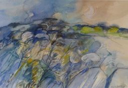 BERT ISAAC watercolour - landscape entitled verso 'Towards the Hills', signed and dated 1987, 22 x