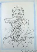 CERI RICHARDS pencil drawing - study of two figures from 'Journey to the North', signed '71, 42 x