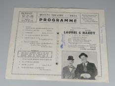AN AUTOGRAPHED LAUREL & HARDY SOUVENIR PROGRAMME FROM 1952 FOR A SHOW AT QUEEN'S THEATRE, RHYL