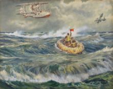 MOSS WILLIAMS watercolour on Winsor & Newton Whatman sketching board - interesting scene of WWII sea