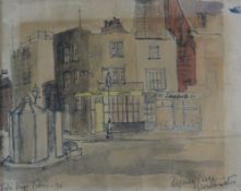JOHN KNAPP-FISHER mixed media - early period sketch of a street, entitled 'Regency Place,