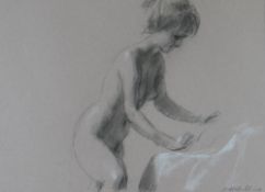 HARRY HOLLAND pencil drawing and chalk - study of a nude female leaning, signed, 25 x 32cms (