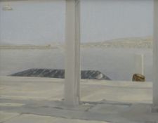 LEONE HOLZHAUS oil on canvas board - Pembrokeshire coastal line, entitled verso 'Fishguard Station',