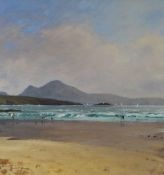 GARETH THOMAS believed acrylic on card - beach scene with figures, entitled verso 'View From