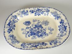 AN YNYSMEUDWY POTTERY FLORAL TRANSFER PLATTER in Woodbine pattern, impressed mark YMP, Swansea