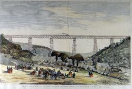 ILLUSTRATED LONDON NEWS LATER HAND COLOURED PLATE - entitled 'The Great Crumlin Viaduct on the