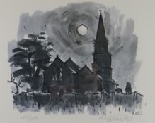 SIR KYFFIN WILLIAMS RA limited edition (145/250) monochrome print - Anglesey church, entitled '