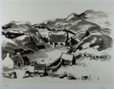 SIR KYFFIN WILLIAMS RA artist proof (12/15) monochrome print - Anglesey landscape with cottage,