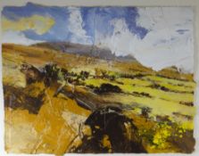 DAVID TRESS mixed media and construction on paper - landscape, entitled verso 'Fields & Moor,