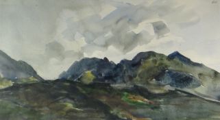 SIR KYFFIN WILLIAMS RA watercolour - mountainous landscape, entitled verso on Albany Gallery