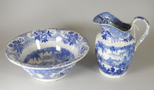 A LLANELLY POTTERY JUG & BOWL the jug with wide elongated spout and the bowl with flared rim, both