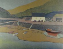 ARTHUR CHARLTON (1917-2007) aquatint etching - Pembrokeshire coastal scene with boat house and