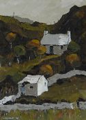 WILF ROBERTS oil on board - Anglesey hillside cottages, entitled 'Tan-y-Castell', signed and dated