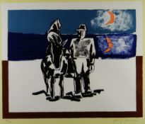 JOSEF HERMAN limited edition (81/100) colour print - two figures and a mule, entitled verso 'On
