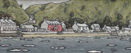 ALAN WILLIAMS acrylic on panel - North Wales coastal village, entitled 'Porth Dinllaen', signed,