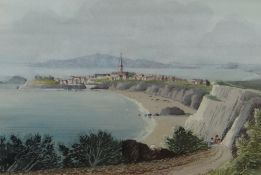 NINETEENTH CENTURY SCHOOL watercolour - early nineteenth century view of Tenby town with two figures