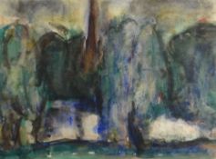 WILL ROBERTS watercolour - entitled verso 'River and Church, Stratford-Upon-Avon', signed, mounted