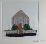 CEFYN BURGESS machine embroidered study - of Penuel Chapel, Llanrwst, signed, 16 x 16cms (framed and