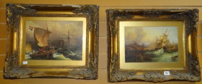A pair of reproduction maritime prints in elaborate frames Condition reports provided on request