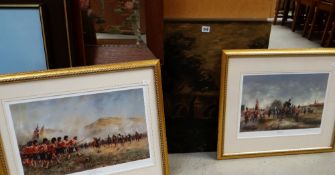 An unframed oil on board of Merthyr Mawr bridge, signed HUGHES together with two limited edition