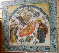 Wall hanging mural of The Annunciation, 100 x 102cms Condition reports provided on request by