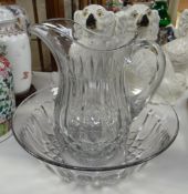 A good hobnail-cut glass toilet jug and basin Condition reports provided on request by email for