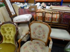 Sundry chairs including modern wing back armchair, two-seater Edwardian settee, barley-twist