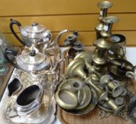 A good four-piece EPNS teaset and tray together with a parcel of brassware Condition reports
