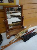 Vintage mahogany toilet mirror and three parasols Condition reports provided on request by email for