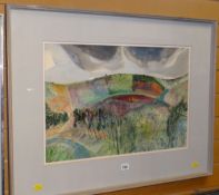 MICHAEL CHASE watercolour - landscape, entitled verso 'Hillside Navarra', 1981, 39.5 x 58cms