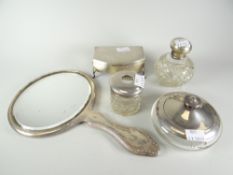 A parcel of dressing table silver / part-silver including powder bowl and silver-backed mirror ETC