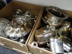 Two boxes of various EPNS including Champagne bucket, candelabra, teaware ETC Condition reports