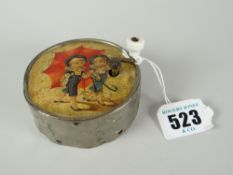 An unusual antique Continental (believed French) child's drum type musical box with picture top