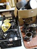 Parcel of metalware and kitchenware items including kitchen scales, teaset ETC Condition reports