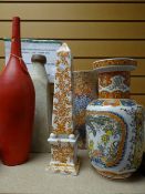 Collection of vases including an Oriental decorated vase, Continental obelisk ETC Condition