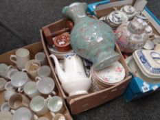 Three boxes of mainly mixed patterned teaware ETC Condition reports provided on request by email for