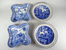 A pair of nineteenth century Copeland Spode pottery plates, each with a blue & white transfer
