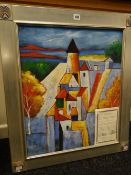 W JONES oil on canvas - entitled 'Abstract Buildings', signed, dated '02, 60 x 50cms Condition