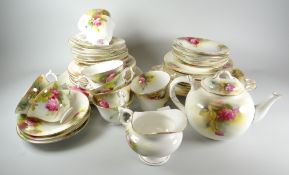 Approx. forty-seven pieces of Royal Worcester rose decorated cabinet teaware including teapot and
