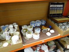 Collection of various china and EPNS including Royal Worcester harp decorated coffee cans, boxed