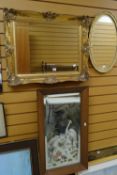 Two modern gilt framed mirrors together with a vintage overpainted mirror Condition reports provided