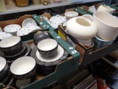 Box of Habitat Scraffito dinnerware together with a box of ceramic planters and coffee ware