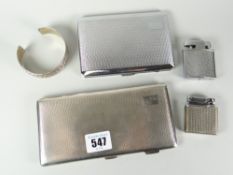 A machine-turned silver cigarette-case with monogrammed cartouche, a chromium similar and two