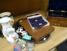 An antique rosewood writing box, an EPNS tray, sundry items of pottery and porcelain with other