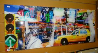 Modern decorative glass wall hanging of New York scenes Condition reports provided on request by
