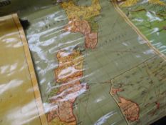 Collection of vintage classroom-style hanging wall maps Condition reports provided on request by