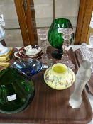 A parcel of glassware including frosted mother and child ornament together with three items of