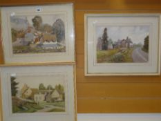 GWYN RICHARDS trio of framed watercolours - village scenes, entitled verso 'St Fagans', 1981, '
