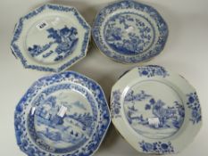 A parcel of Chinese export blue & white china including pair of bowls, small dish, octagonal